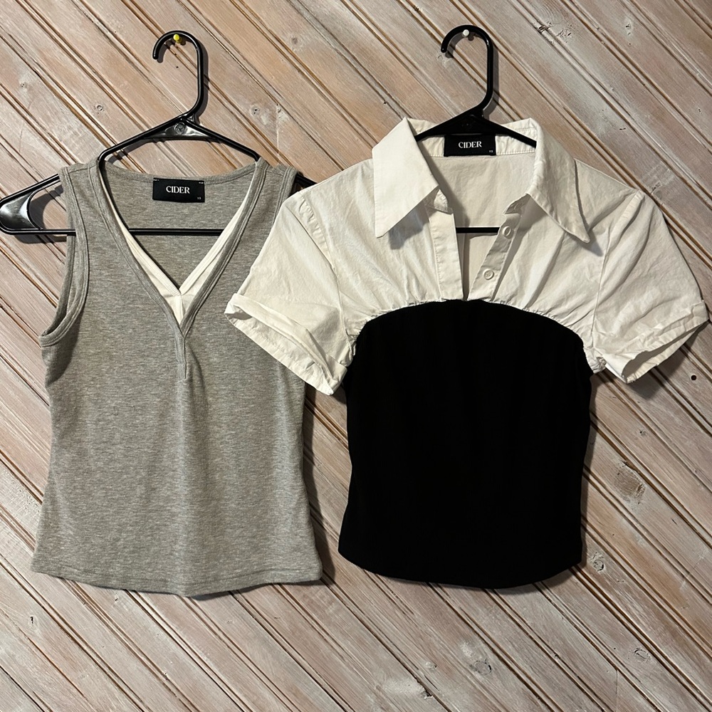 Cider 2 Pack Business Casual Crop Tops Grey Tank & White Button Up Blavk